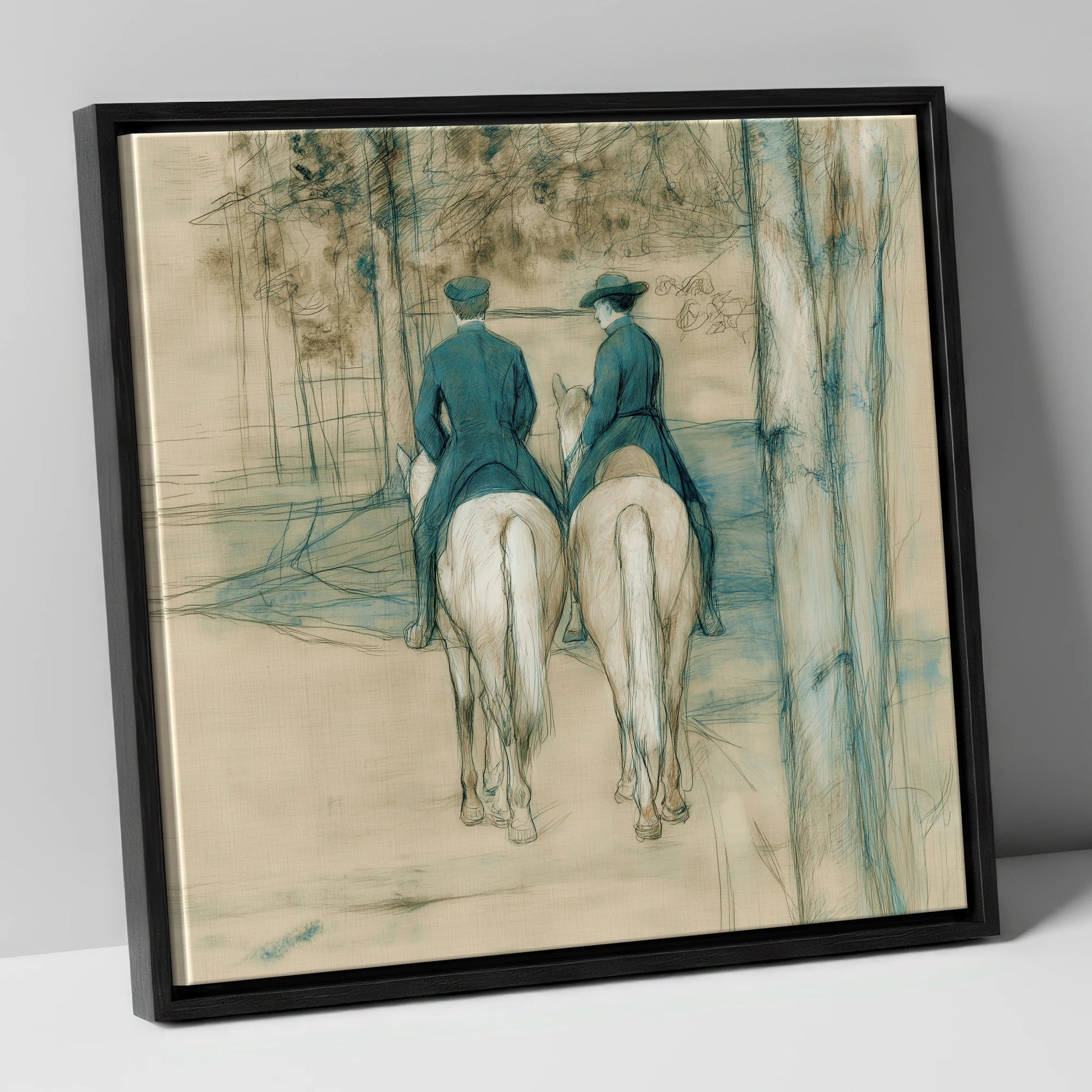 The Woodland Hack horse & rider canvas wall art in black frame