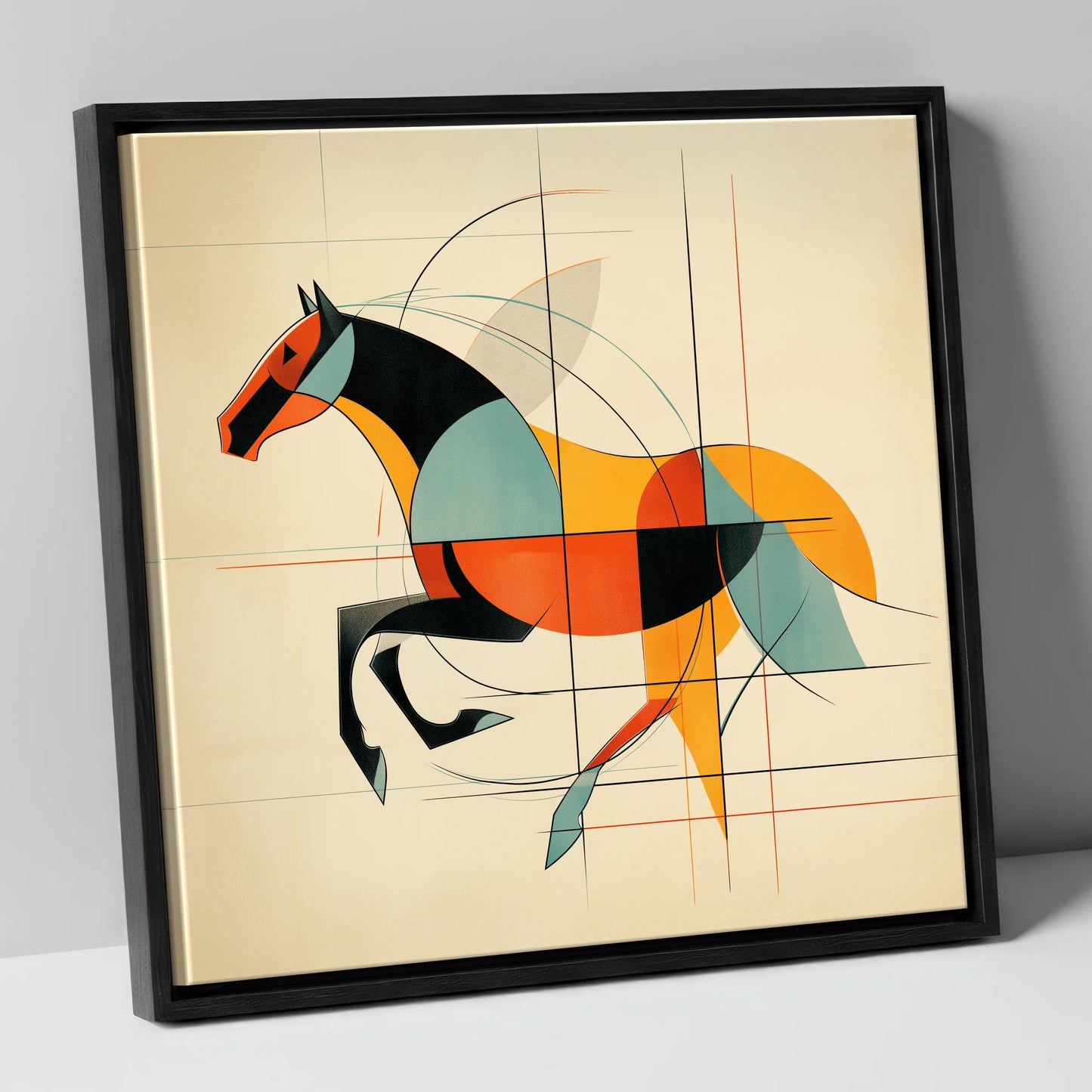 Rhythm in Motion racing horse canvas wall art in black frame