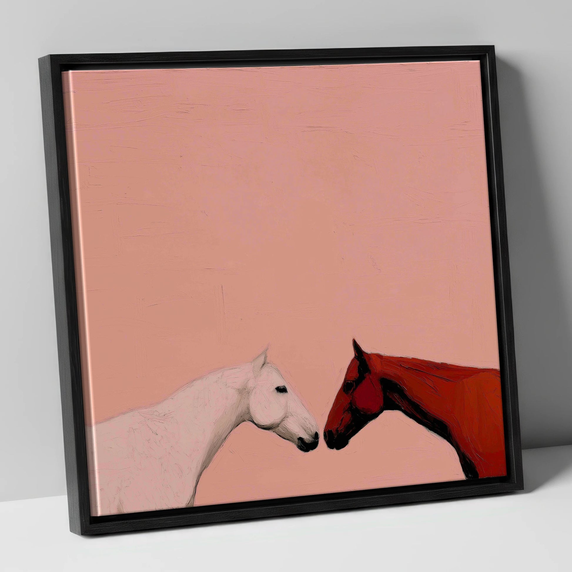 Gentle Encounter horse portrait canvas wall art in black frame