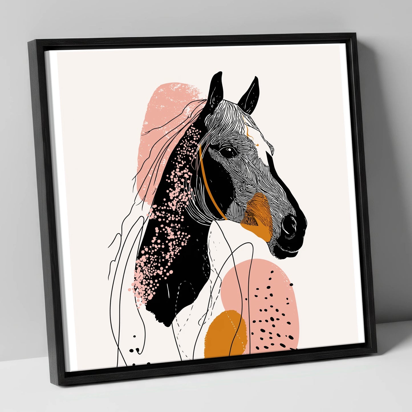 Abstract Racing Silhouette racing horse canvas wall art in black frame