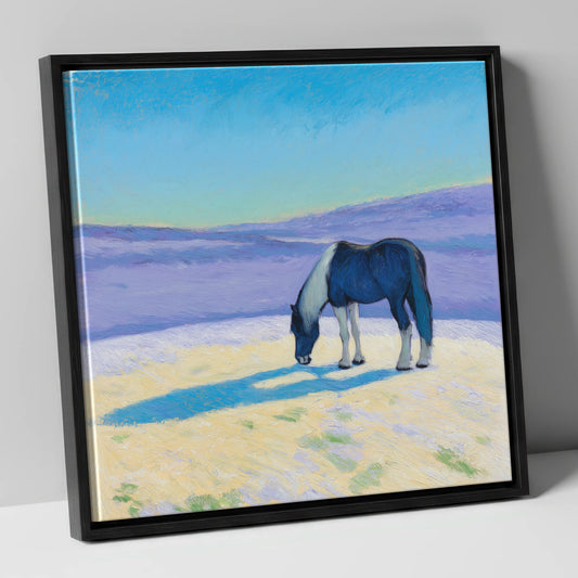 Indigo Shadow Grazing working horse canvas wall art in black frame