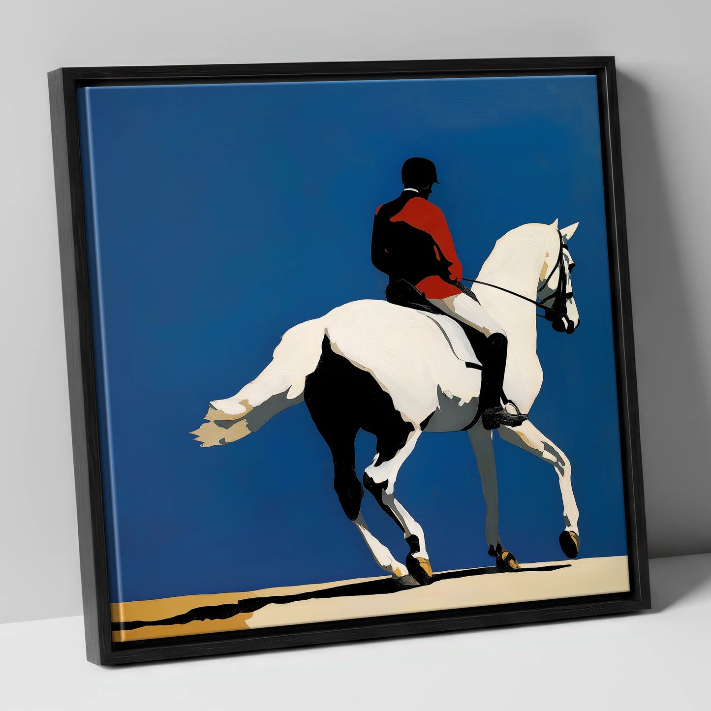 Scarlet Dressage Silhouette dressage horse canvas wall art in black frame