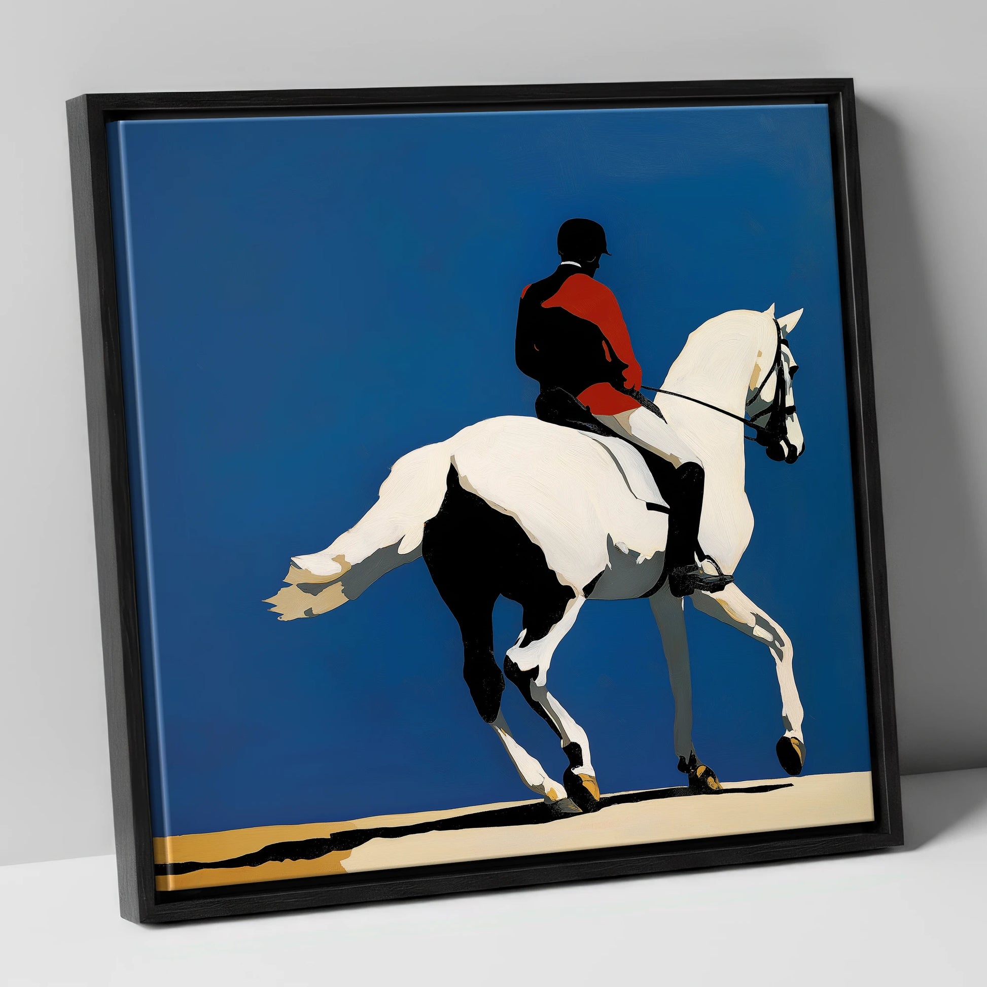 Scarlet Dressage Silhouette dressage horse canvas wall art in black frame