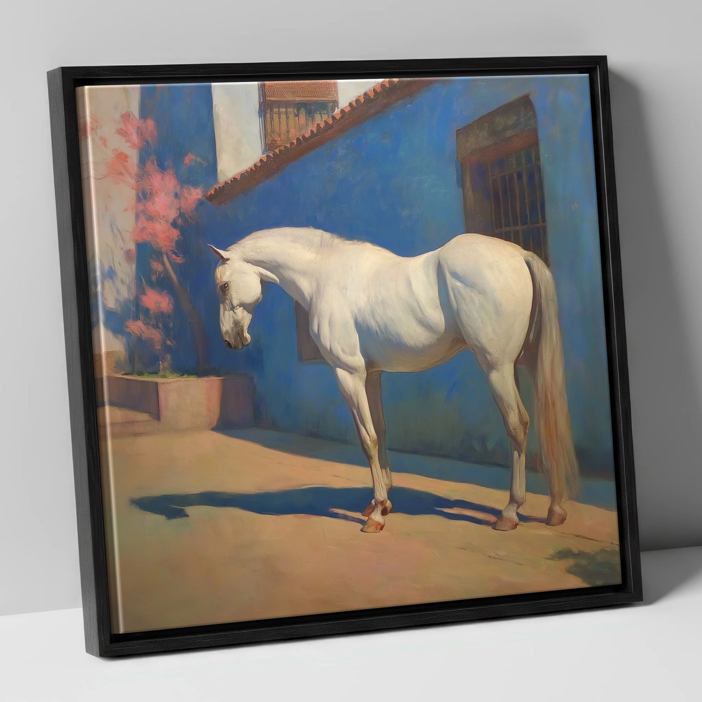 Andalusian in Azure horse breed canvas wall art in black frame