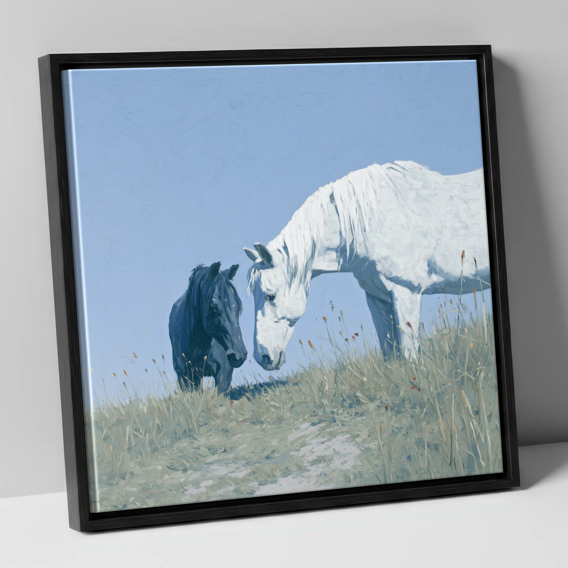 Quiet Connection horse portrait canvas wall art in black frame