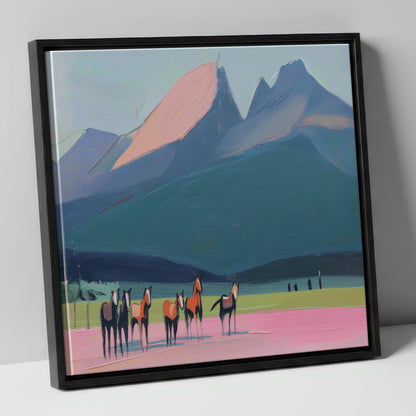 Rose Peaks Herd horse landscape canvas wall art in black frame