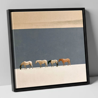 Stillness on the Horizon horse landscape canvas wall art in black frame