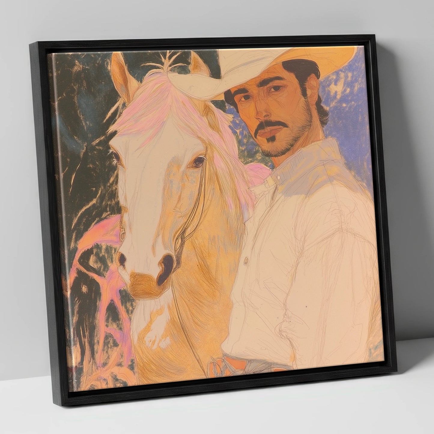 Painted Western Bond western horse canvas wall art in black frame