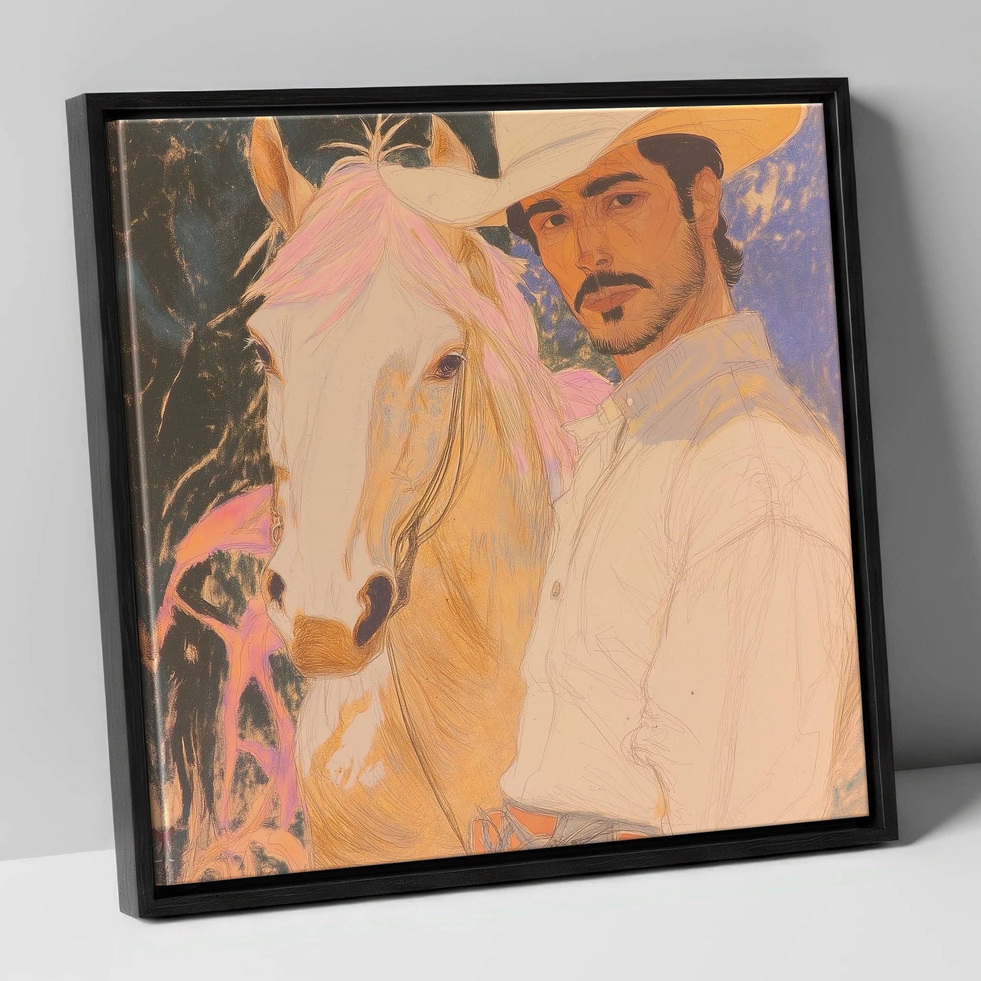 Painted Western Bond western horse canvas wall art in black frame