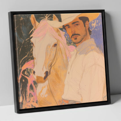 Painted Western Bond western horse canvas wall art in black frame