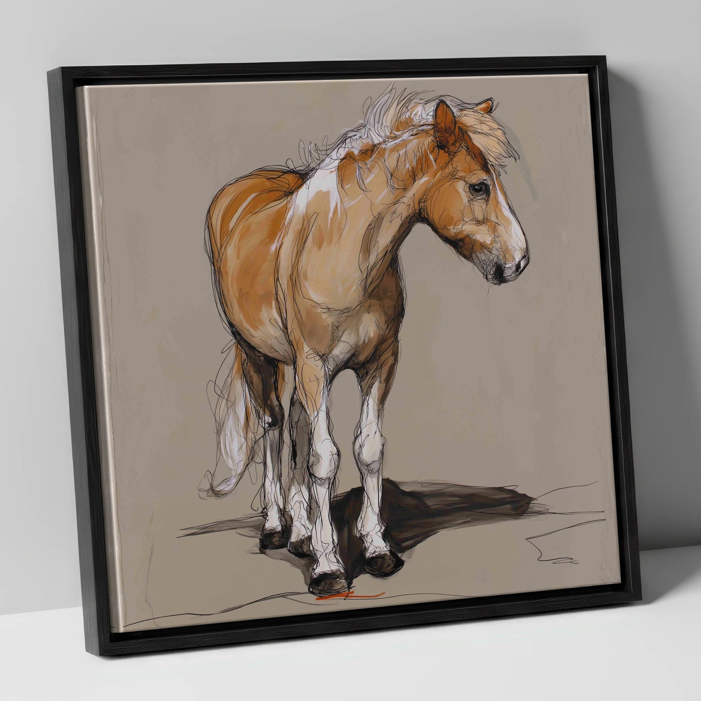 Quiet Flaxen Study horse breed canvas wall art in black frame