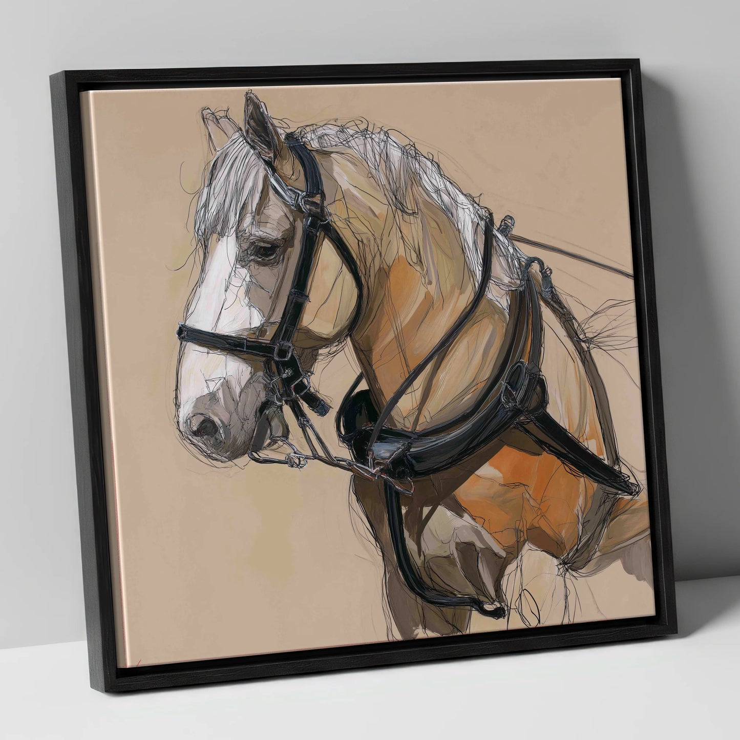 Noble Draught in Harness working horse canvas wall art in black frame