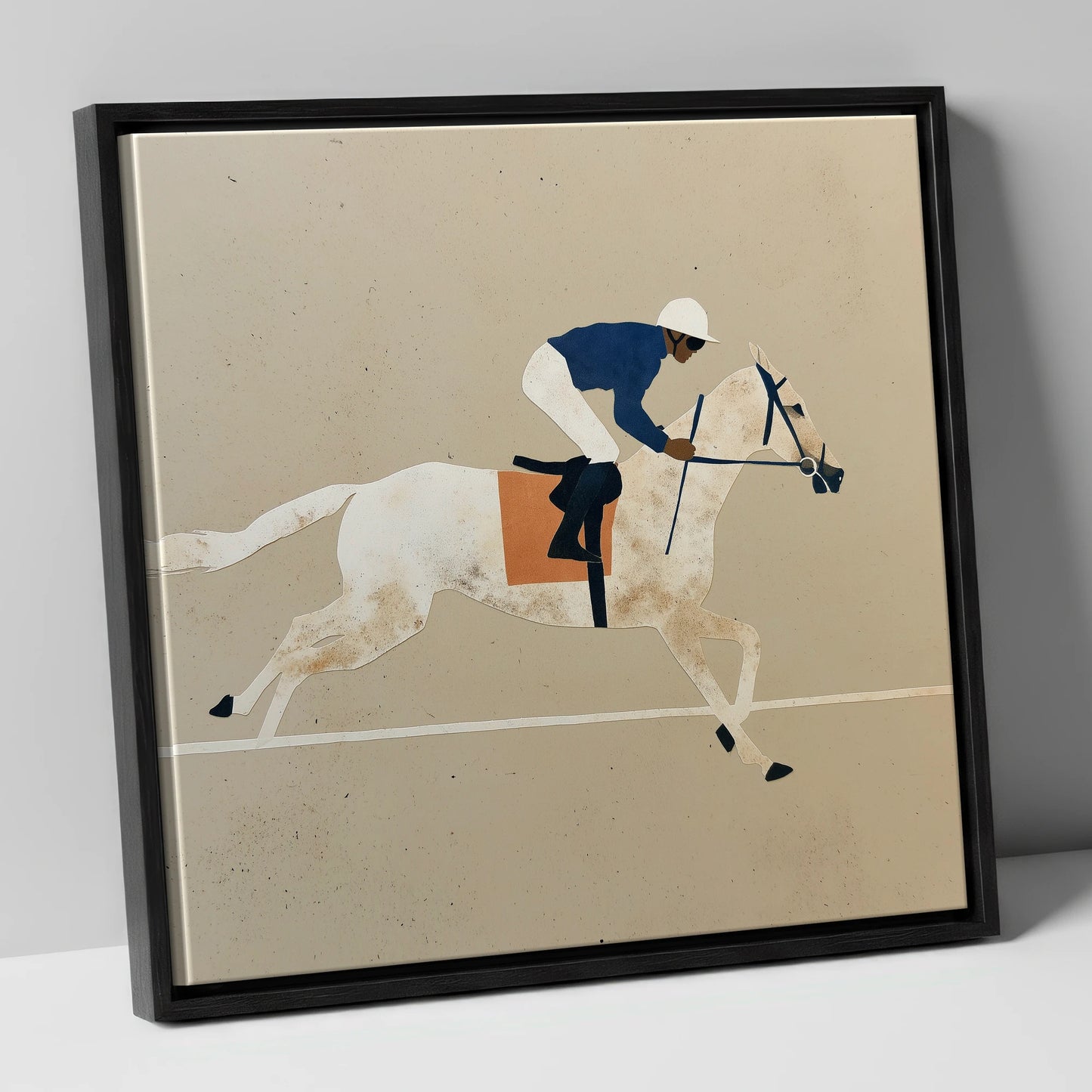 The Final Stride racing horse canvas wall art in black frame
