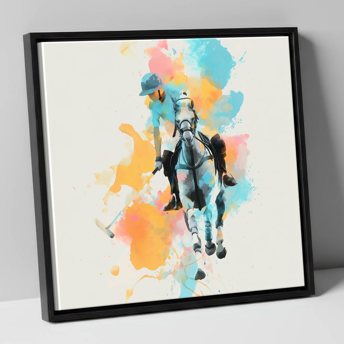 The Perfect Strike polo horse canvas wall art in black frame