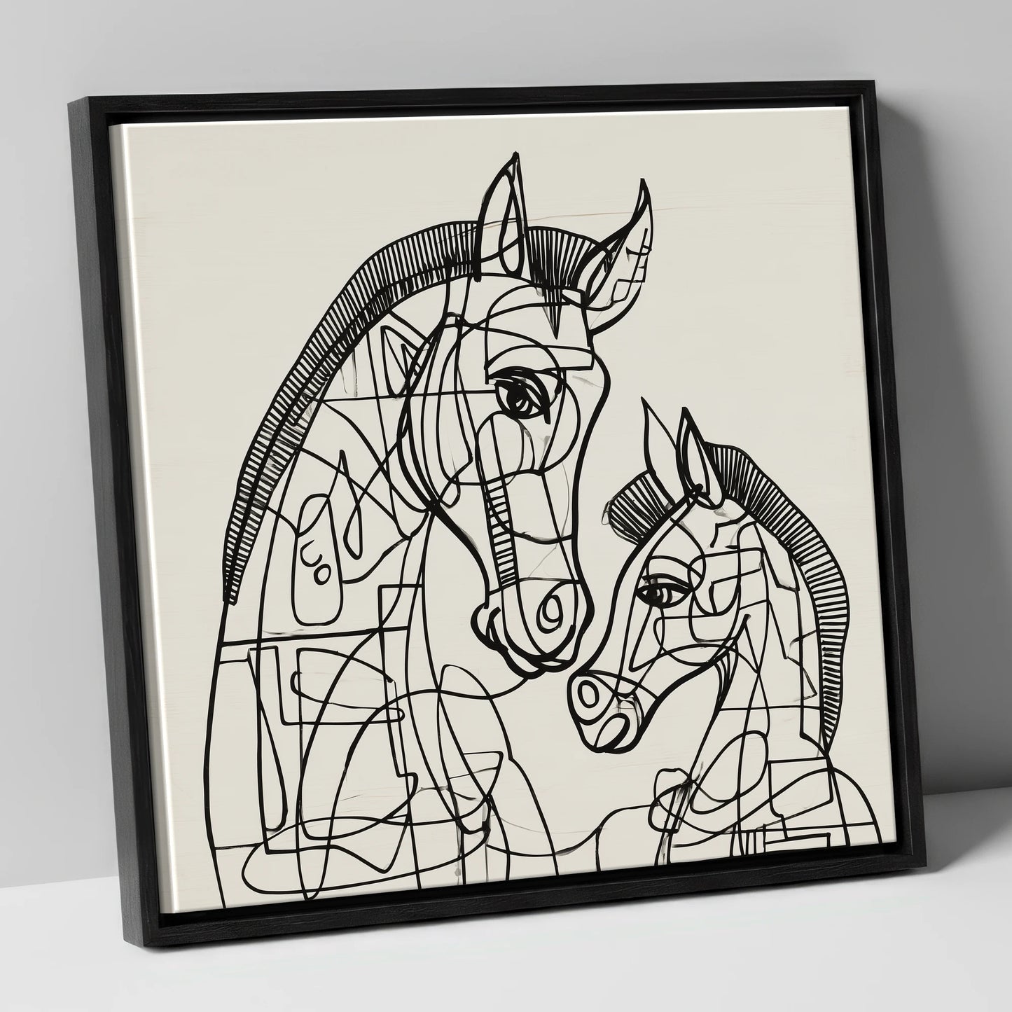 Structured Bond mare & foal canvas wall art in black frame