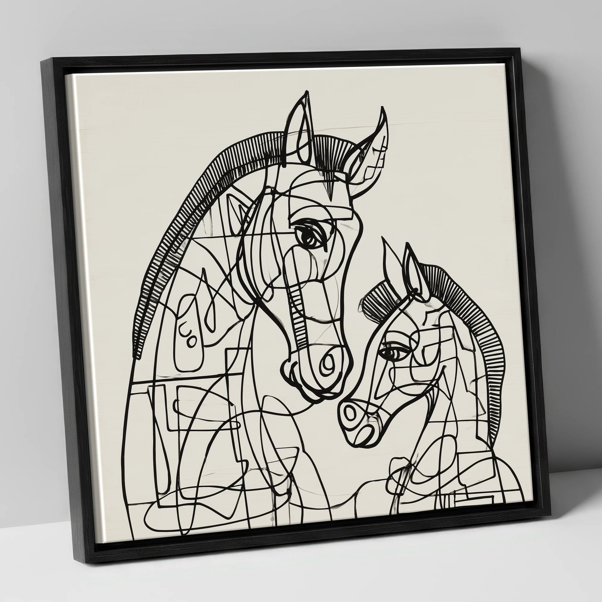 Structured Bond mare & foal canvas wall art in black frame