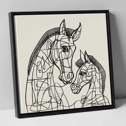 Structured Bond mare & foal canvas wall art in black frame
