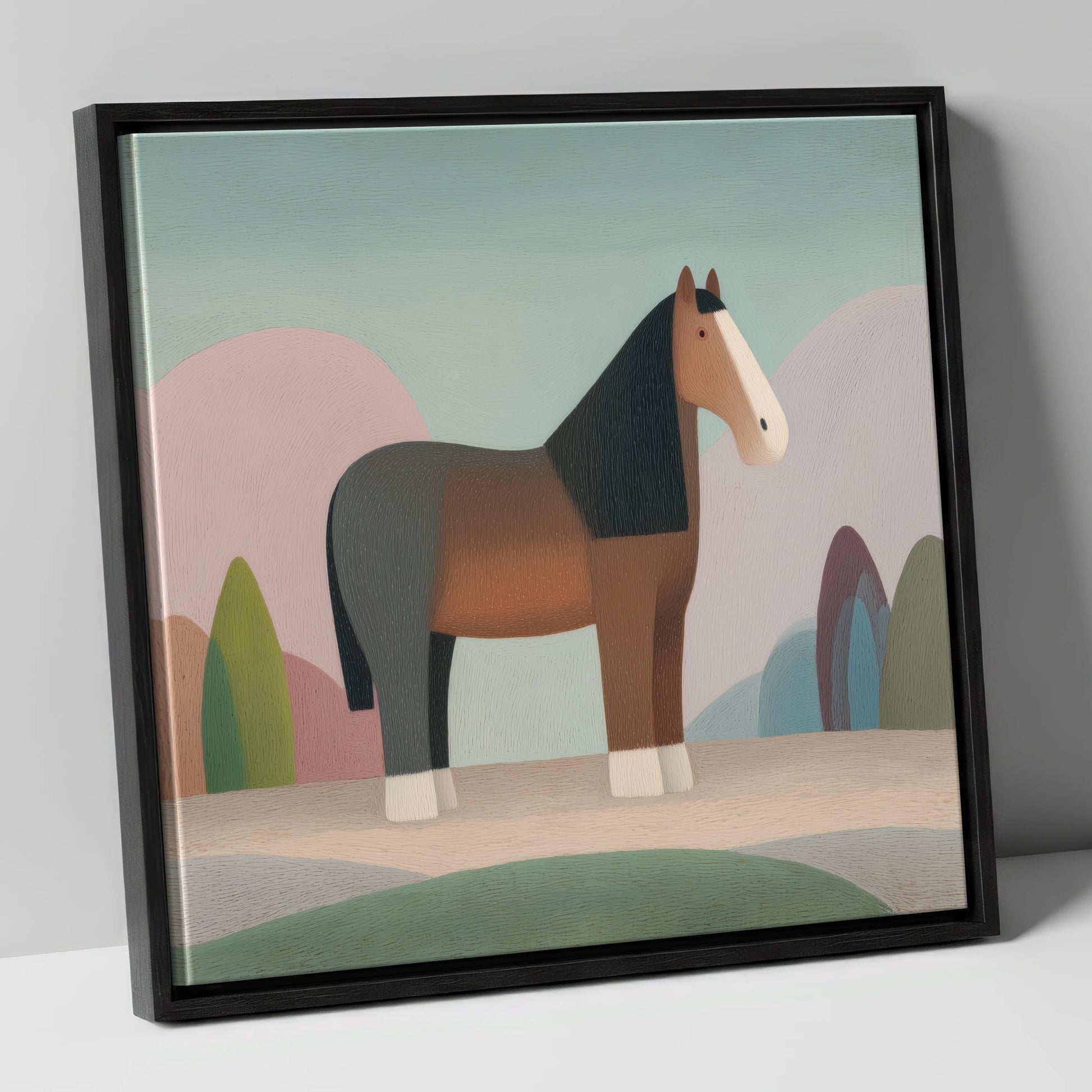 The Patient Cob horse breed canvas wall art in black frame