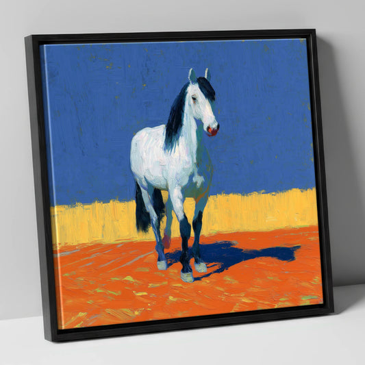 Vivid Horizon Grey horse breed canvas wall art in black frame