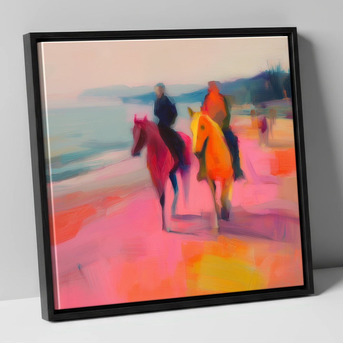 Vivid Coastal Ride horse landscape canvas wall art in black frame