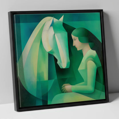 The Emerald Bond horse & rider canvas wall art in black frame