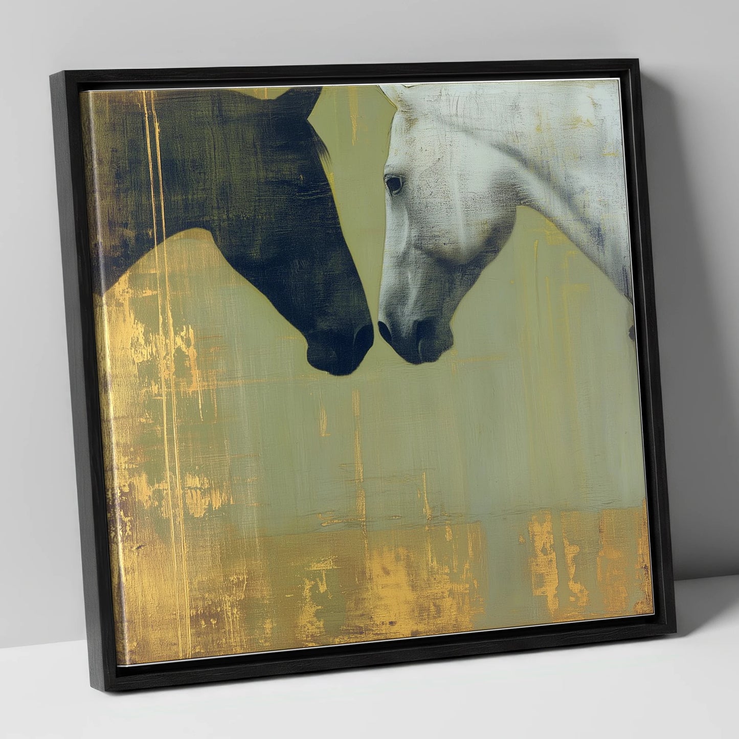 Quiet Connection horse portrait canvas wall art in black frame