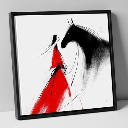 Scarlet and Shadow horse & rider canvas wall art in black frame