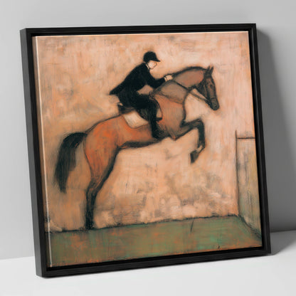 The Perfect Arc show jumping horse canvas wall art in black frame
