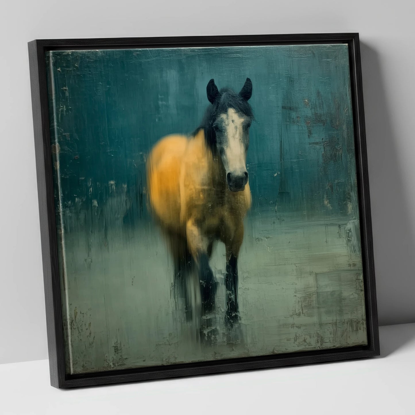 Stepping Through Slate horse portrait canvas wall art in black frame