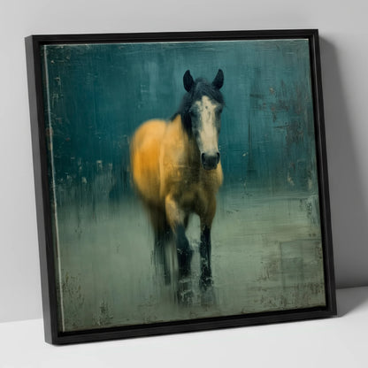 Stepping Through Slate horse portrait canvas wall art in black frame