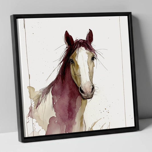 Plum Wash Equine Portrait horse portrait canvas wall art in black frame
