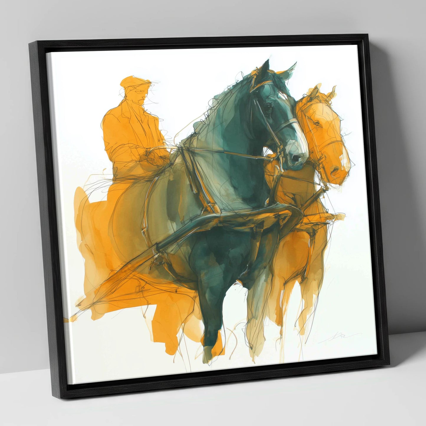 Harnessed Momentum working horse canvas wall art in black frame