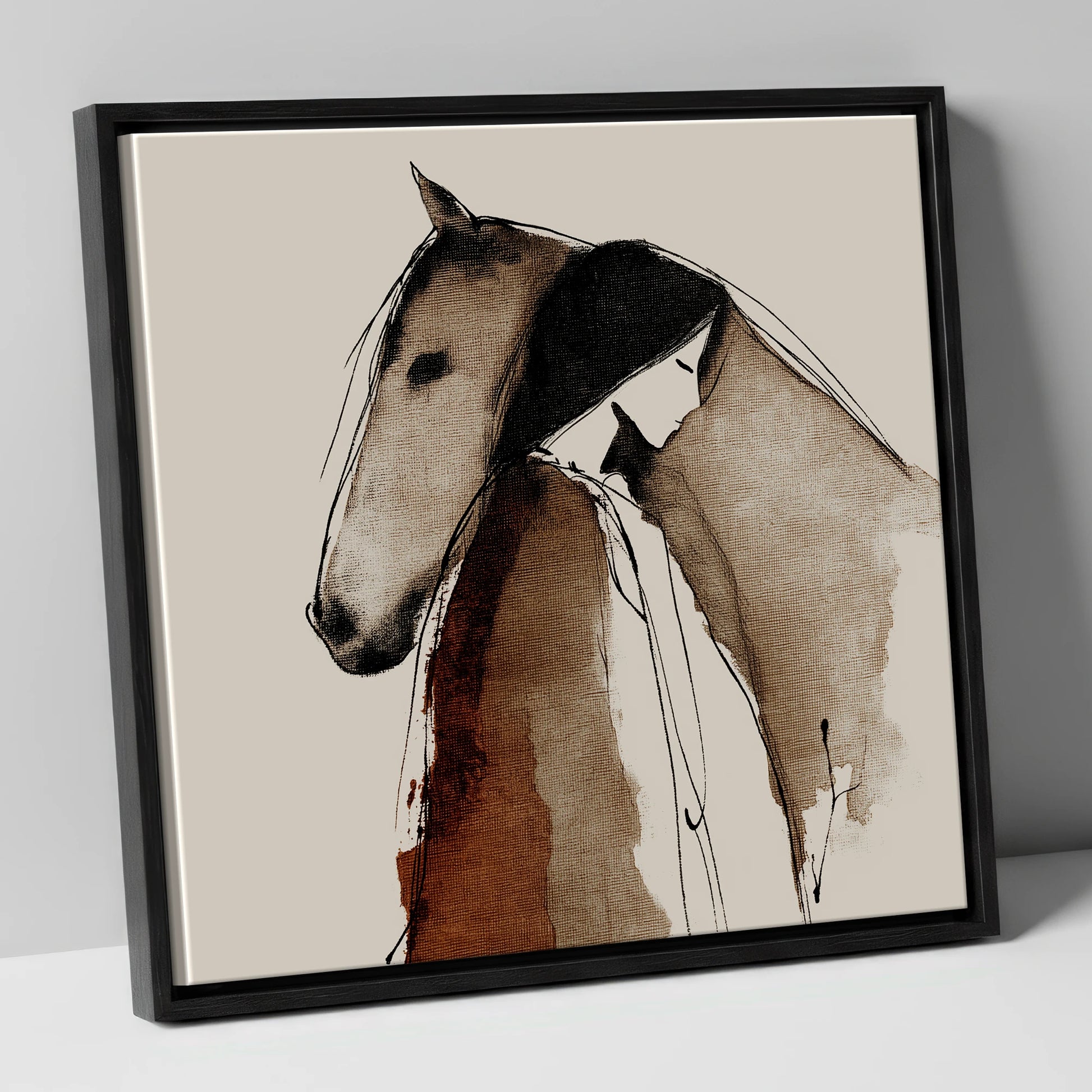 The Unspoken Bond horse & rider canvas wall art in black frame