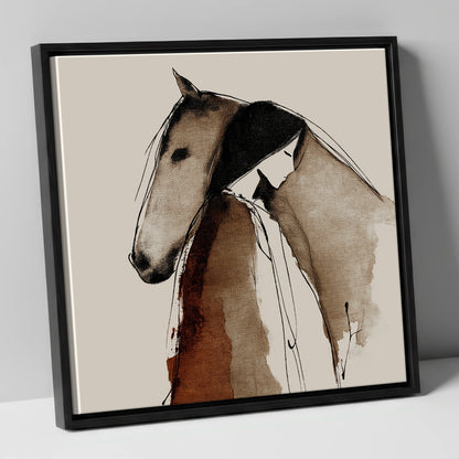 The Unspoken Bond horse & rider canvas wall art in black frame