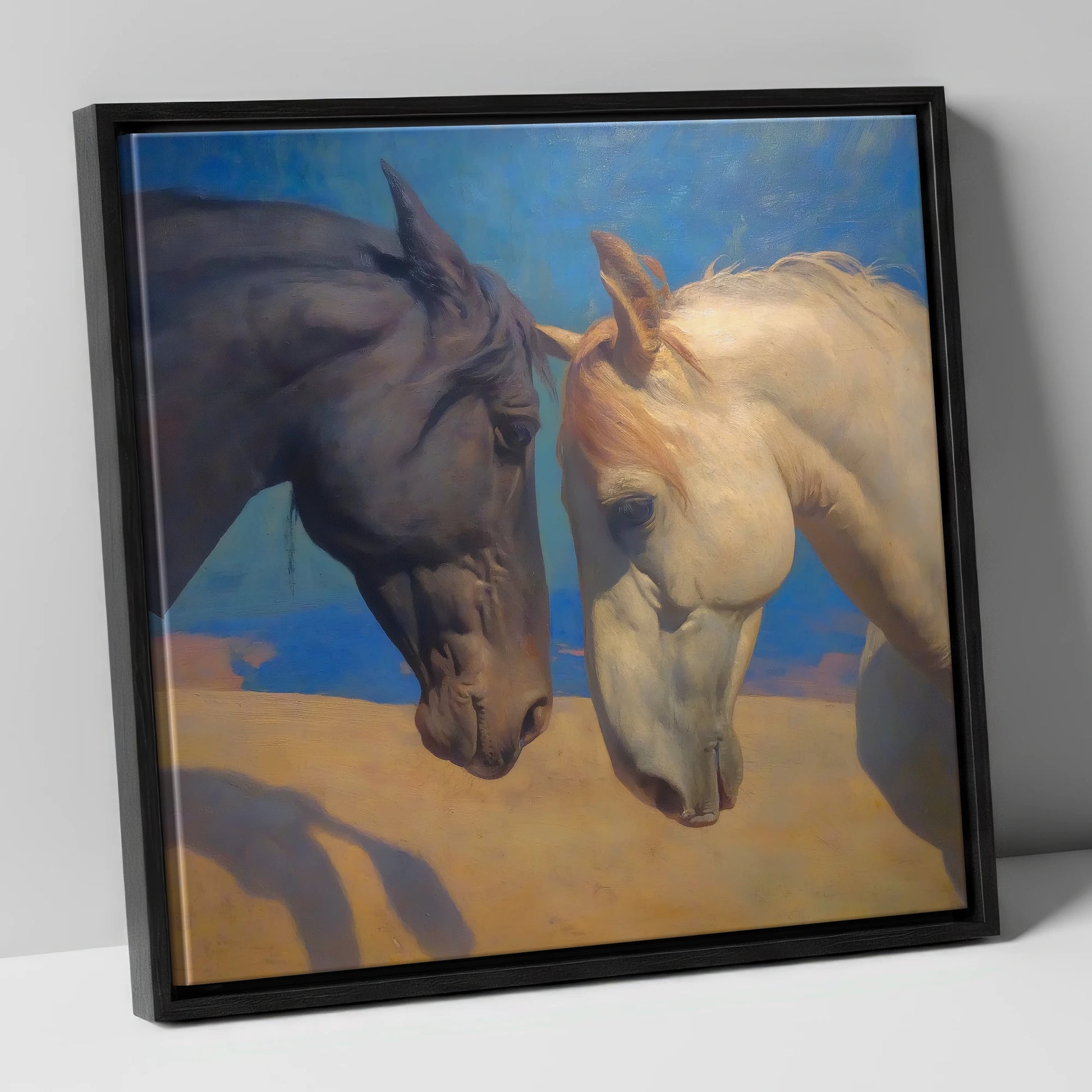 Kindred Spirits horse portrait canvas wall art in black frame