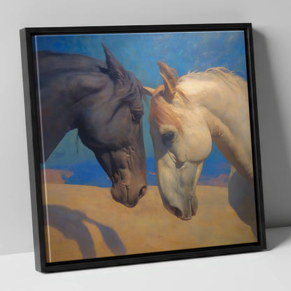 Kindred Spirits horse portrait canvas wall art in black frame