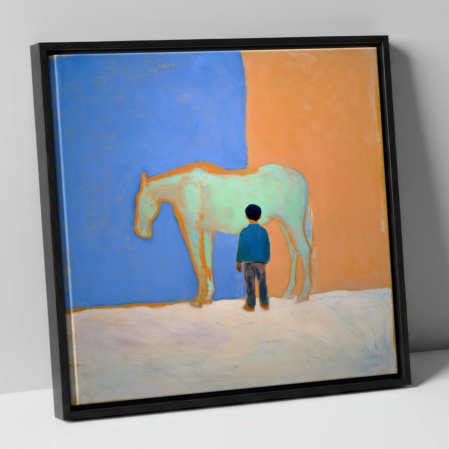 A Silent Understanding horse & rider canvas wall art in black frame