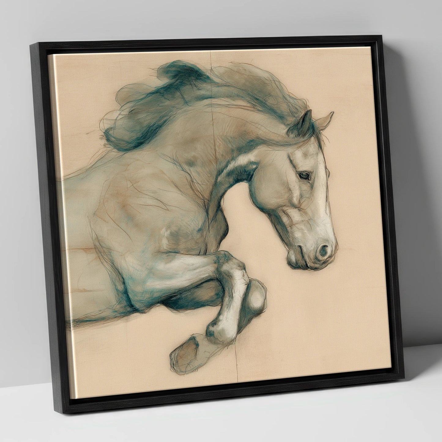 Suspended Grace horse portrait canvas wall art in black frame