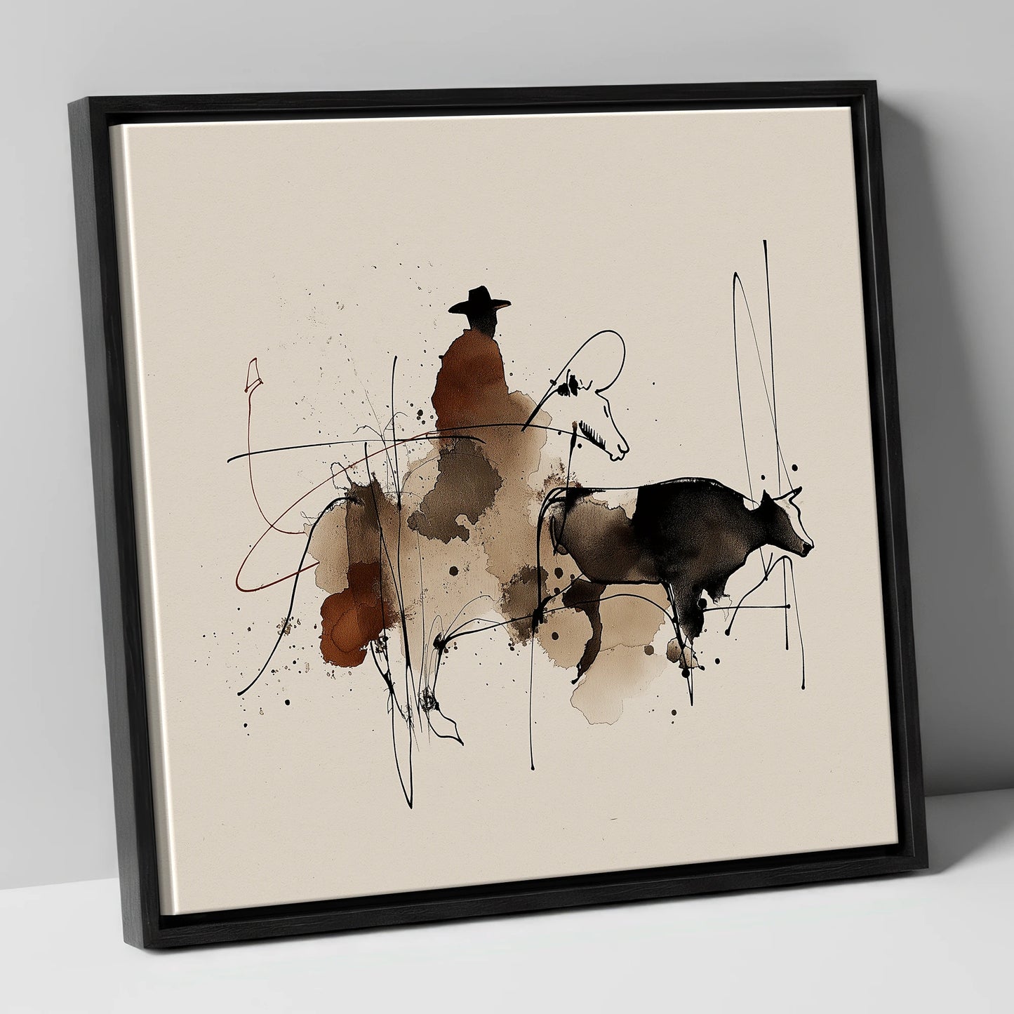 Western Shadows western horse canvas wall art in black frame