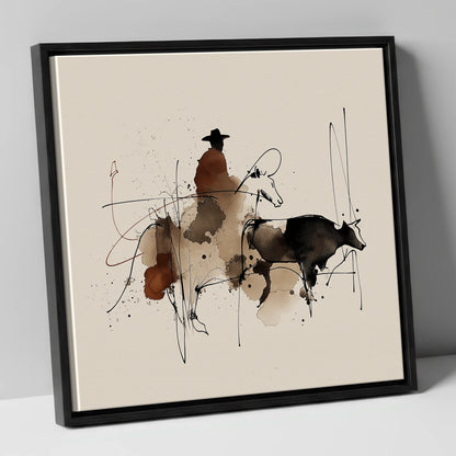 Western Shadows western horse canvas wall art in black frame