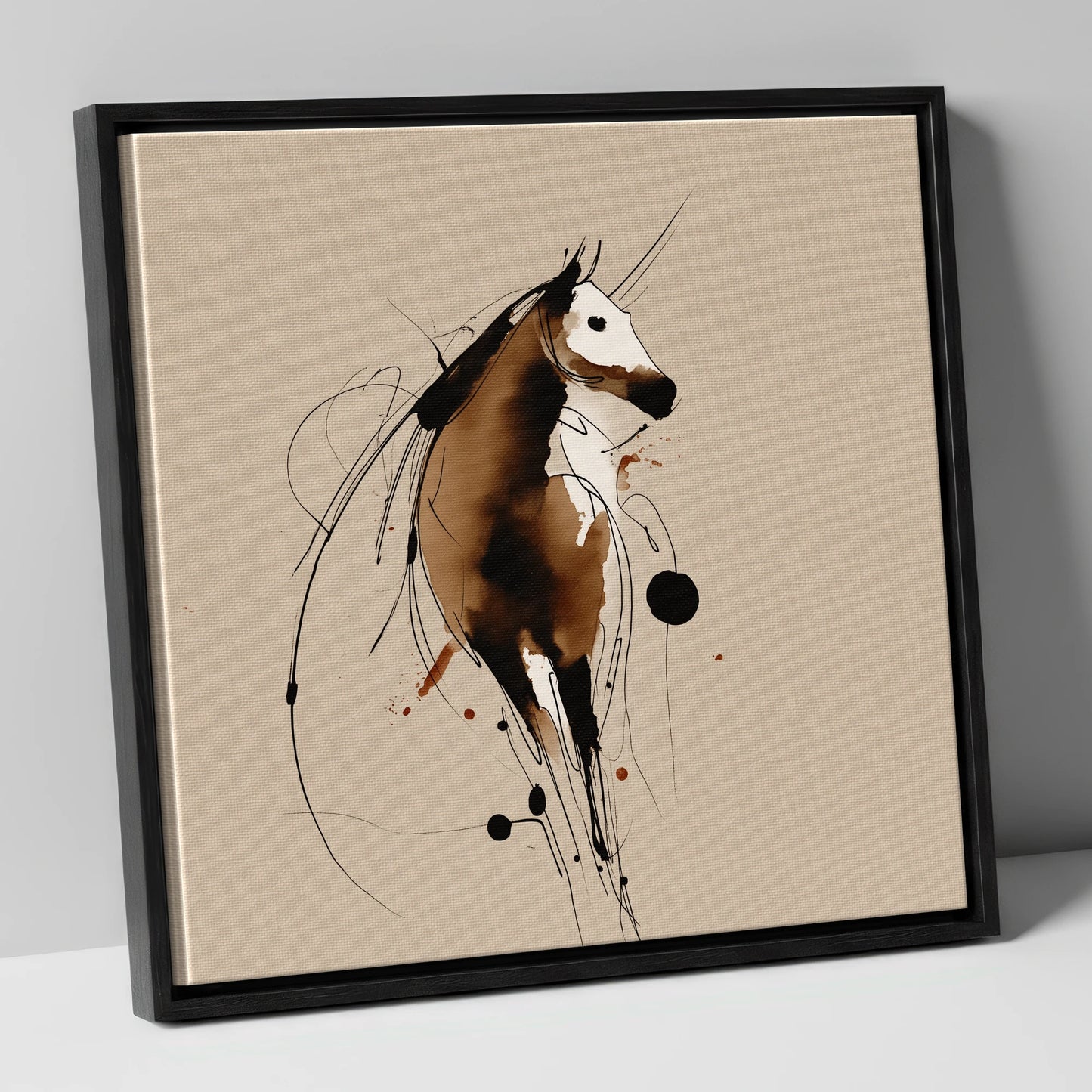 Fluid Ink Profile horse portrait canvas wall art in black frame