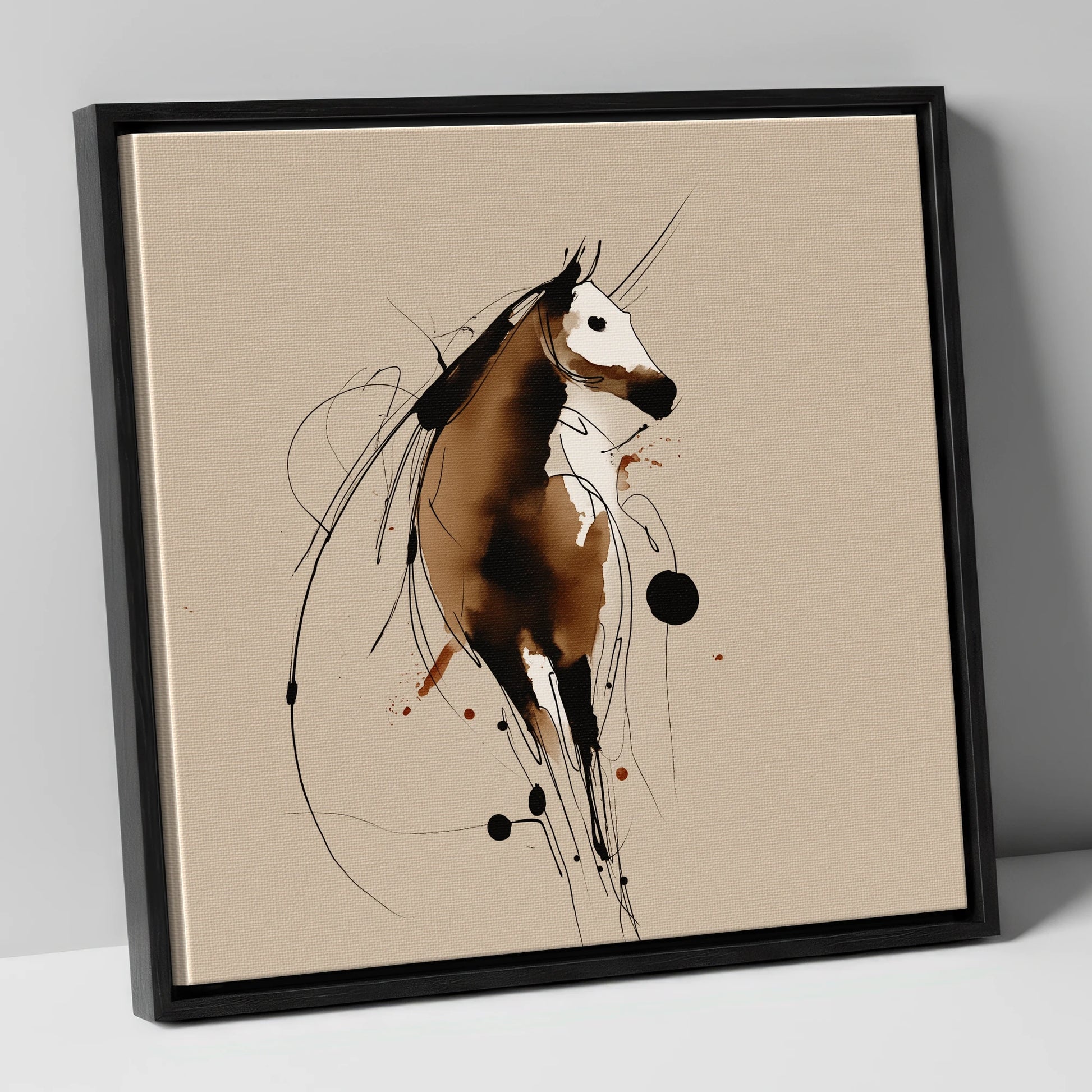 Fluid Ink Profile horse portrait canvas wall art in black frame