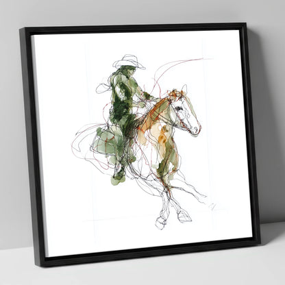 Expressive Western Rider western horse canvas wall art in black frame