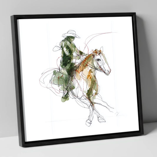 Expressive Western Rider western horse canvas wall art in black frame