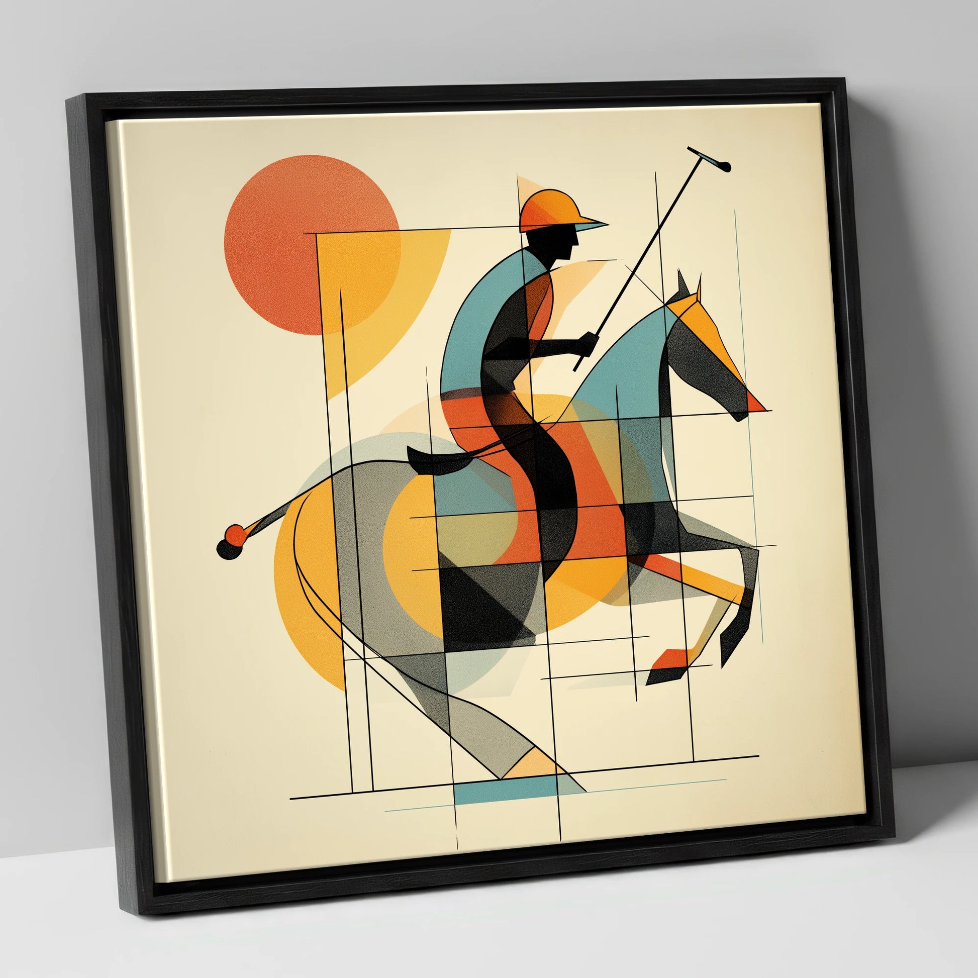 Rhythm of the Chukka polo horse canvas wall art in black frame