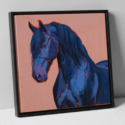 Midnight Blue Majesty horse breed canvas wall art in black frame