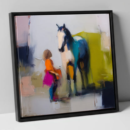 A Bold Understanding horse & rider canvas wall art in black frame