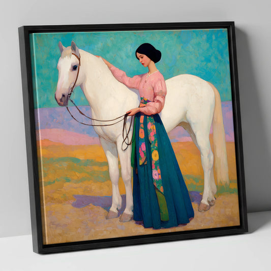 Vibrant Connection horse & rider canvas wall art in black frame