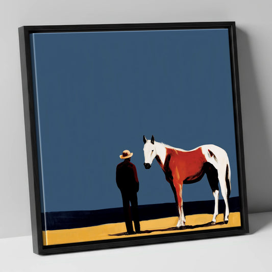 The Quiet Horizon horse & rider canvas wall art in black frame
