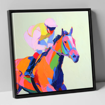 Vibrant Final Furlong racing horse canvas wall art in black frame